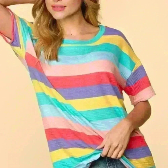 Bright Striped Short Sleeve Top - Picture 1 of 3